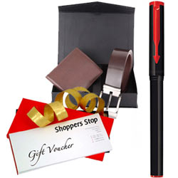 Mind Blowing Combo of Shoppers Stop Gift E Voucher worth Rs.1000 Parkar Beta Pen and Box of Wallet N Belt