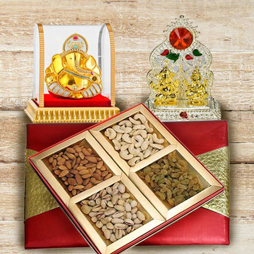 Delicious Dry Fruits Gift Box with Mandap and Vighnesh Ganesha Idol