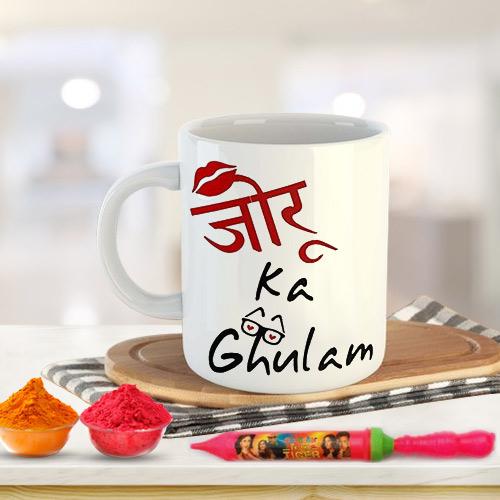 Special Holi Gift of Coffee Mug Set n Herbal Gulal