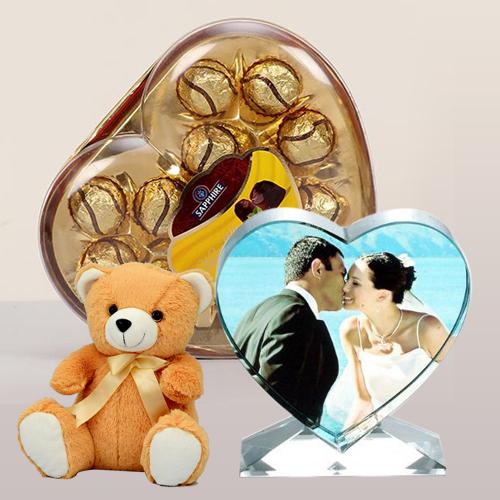 Exclusive Personalized Heart Crystal with Sapphire Chocolate N Cute Teddy