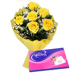 Yellow Rose with Cadbury Celebrations Combo