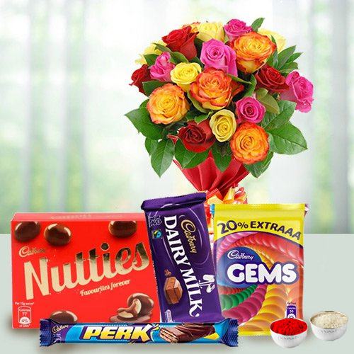 Cadbury Celebrations Pack with Mixed Roses Bouquet.