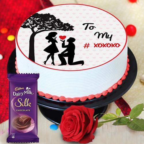 Treasured Personalized Photo Cake with Red Rose N Cadbury Silk