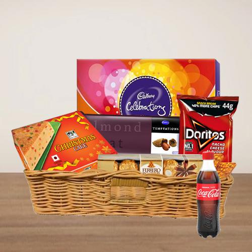 Excellent Choco Delight Gift Basket with X mas Cake
