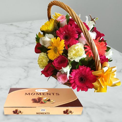 Stunning Basket of Mixed Flowers with Ferrero Rocher Moment