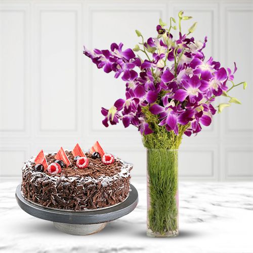 Heavenly Black Forest Cake N Orchids Combo