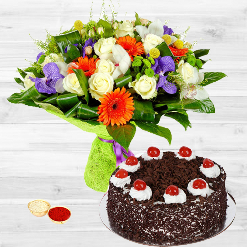 Mixed Flower Bouquet with Cake