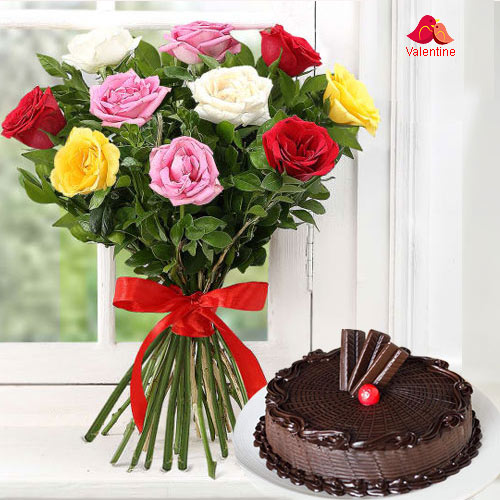 Dozen Assorted Roses n Cake