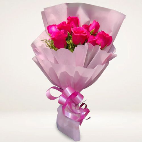 Captivating Bouquet of Pink Roses with Tissue Wrap
