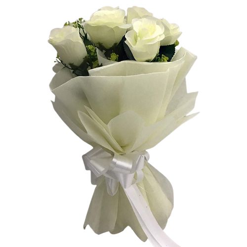 Gorgeous Bouquet of White Roses in White Tissue Wrap