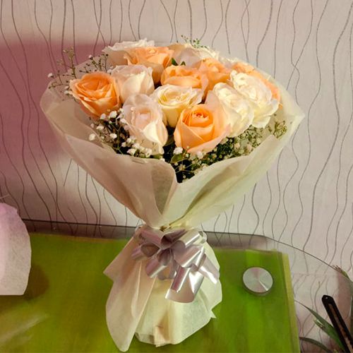 Classic Peach N White Roses Bouquet