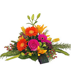 Multi Coloured Flower Basket of Lilies Gerberas and Roses
