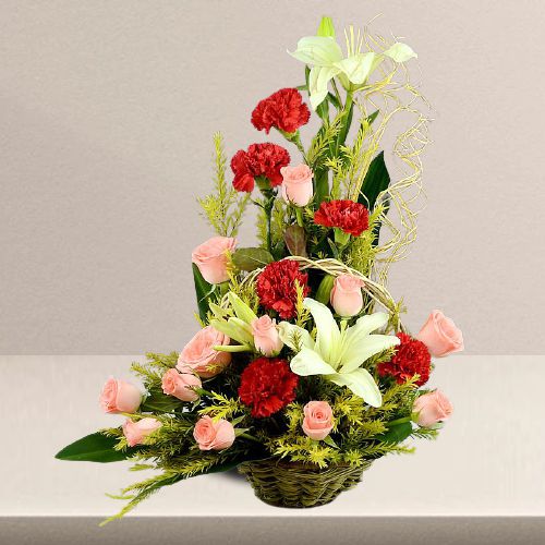 Beautiful Basket of White Pink n Red Flowers