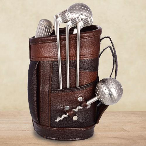 Beautiful Stainless Steel Golf Bar Set with Leatherette Bag
