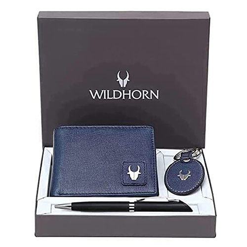 Trendy WildHorn Leather Wallet with Keychain N Pen Combo for Men