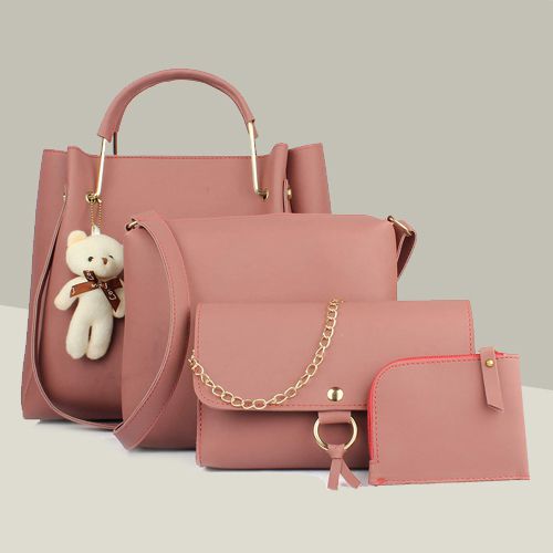 Amazing Pink PU Leather Ladies Handbag Set for Mothers Day