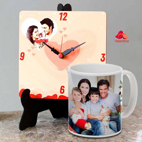 Special Personalized Photo Table Clock with a Personalized Coffee Mug