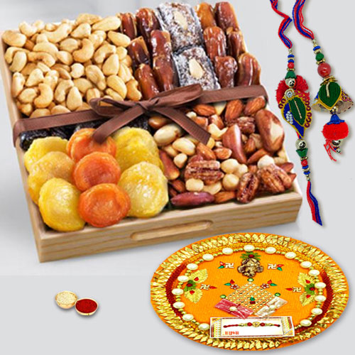 Lovely Bhaiya Bhabhi Rakhi with Dry Fruits Tray N Shree Rakhi Thali