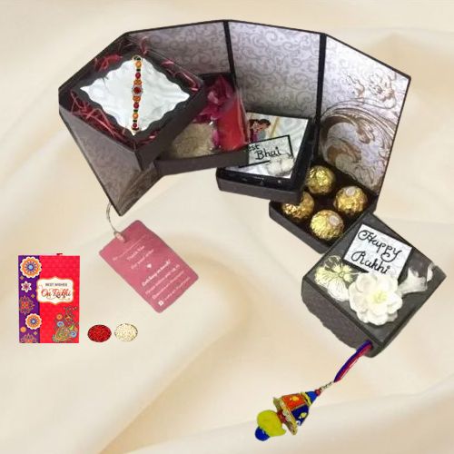Unique Handmade 4 Layer Stepper Box of Chocolates with Rakhi