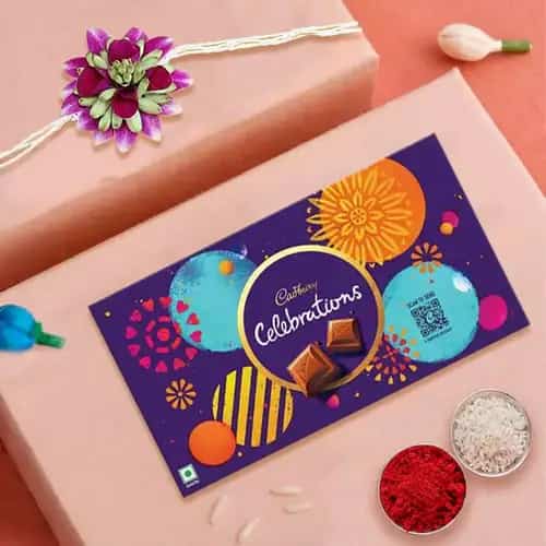 Attractive Flower Rakhi for Brother with a Cadbury Celebration Chocolate Pack