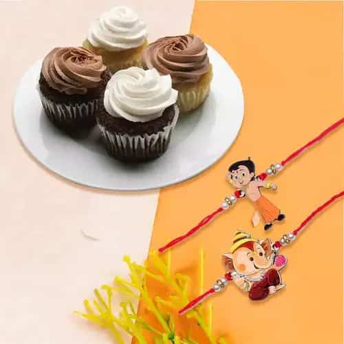 Attractive Kids Rakhi Duet with Cup Cakes
