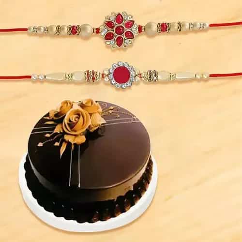 Attractive Rakhi set of 2 with Chocolate Cake