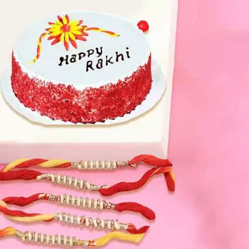 Classy Rakhi Set of 4 with Red Velvet Cake