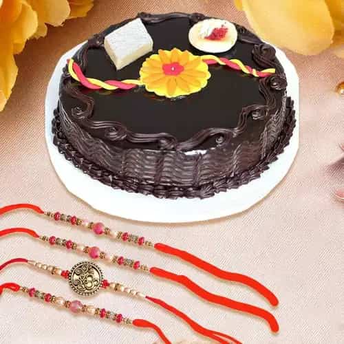 Attractive Bhaiya Bhabhi Rakhi with Chocolate Cake