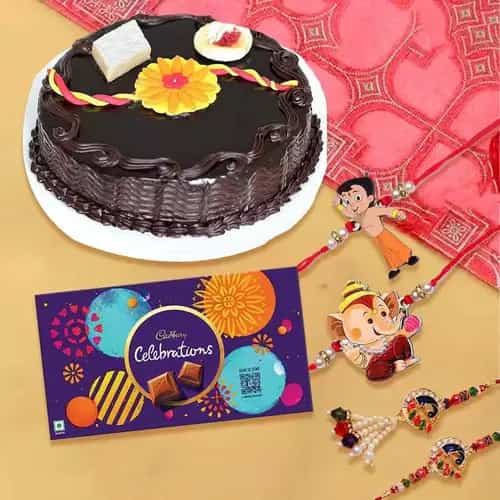Arresting Family Set Rakhi with Chocolate Cake  N  Cadbury Celebration Pack