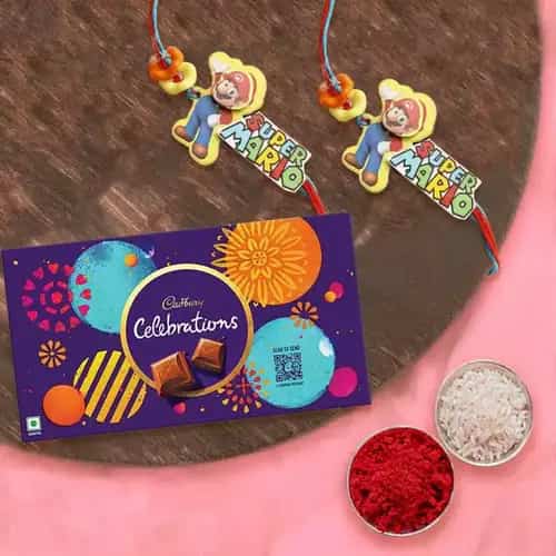Appealing Kids Rakhi Pair with Cadbury Celebration Gift Pack