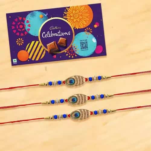 Designer Rakhi Set of 4 pcs with Cadbury Celebration Gift Pack