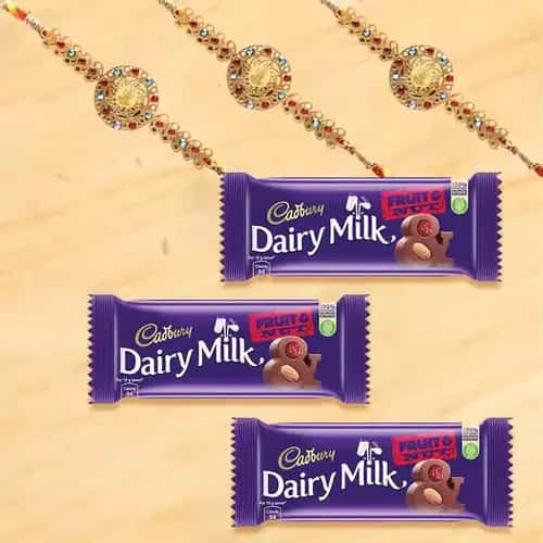 Arresting Rakhi with Cadbury Fruit n Nut Chocolates Bar Trio