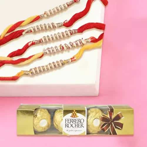Appealing Rakhi Set of 4 pcs with Ferrero Rocher Chocolates